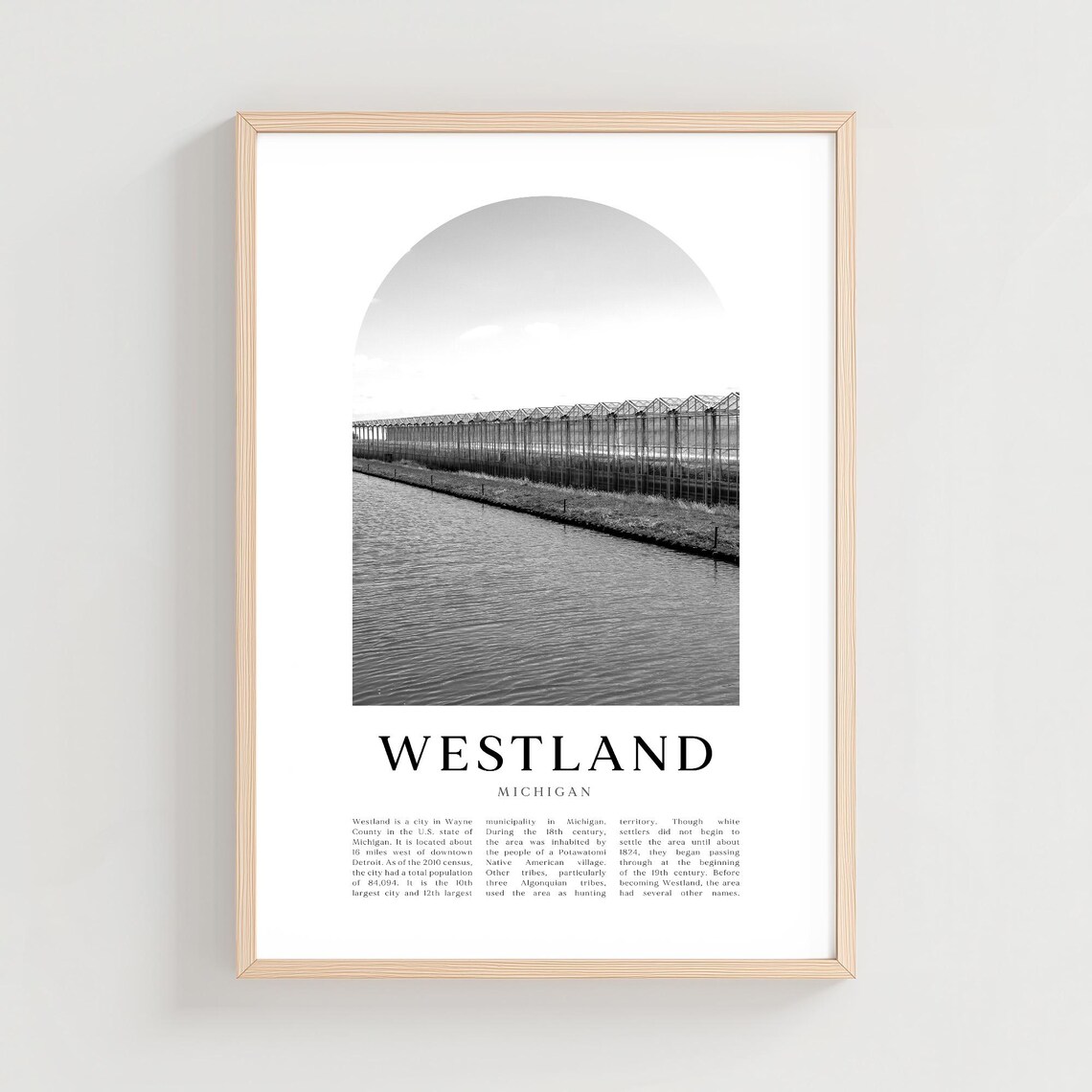 Westland Michigan Canal and Greenhouses Black and White Photo Poster