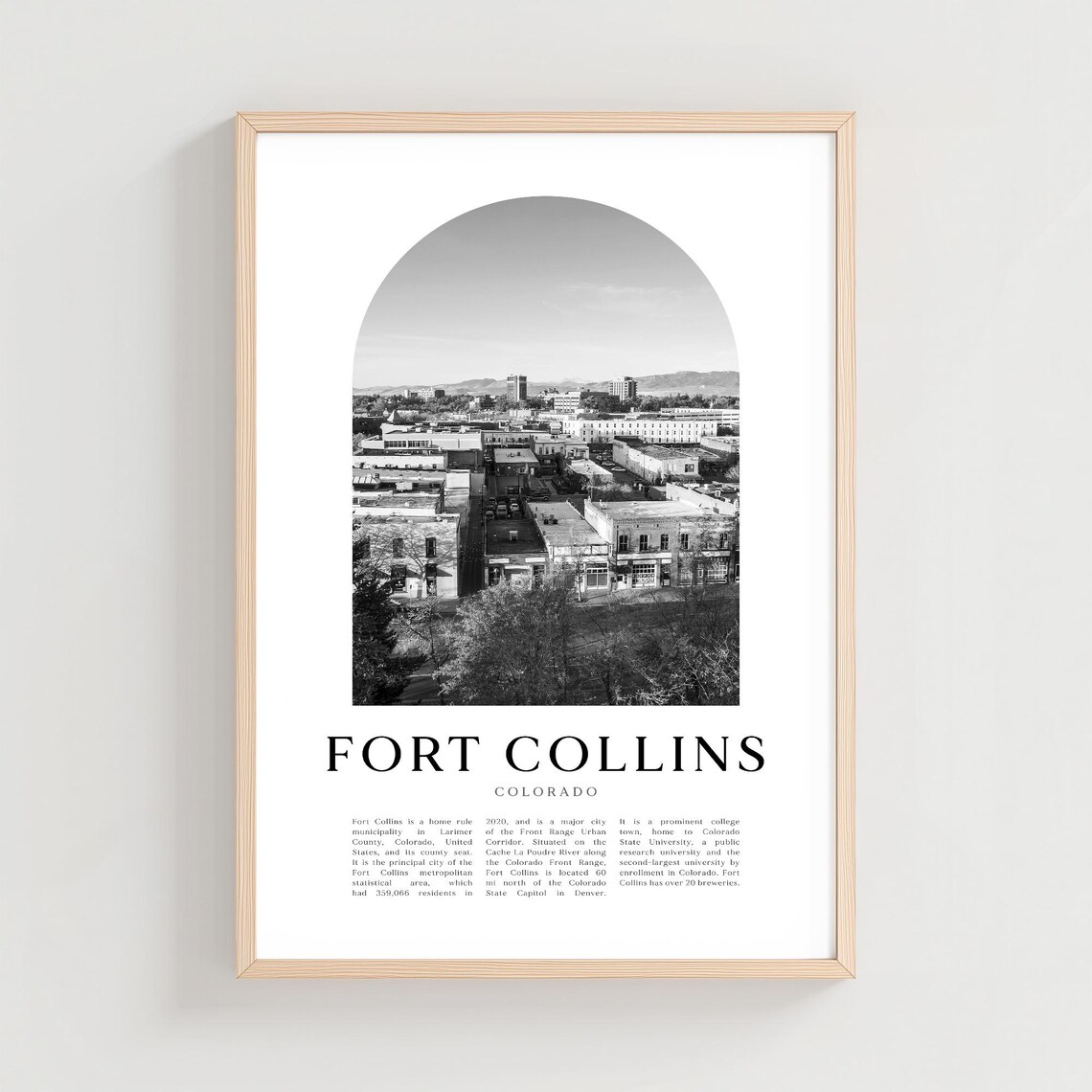 Fort Collins Colorado Downtown Aerial Photo Arch Art Travel Poster