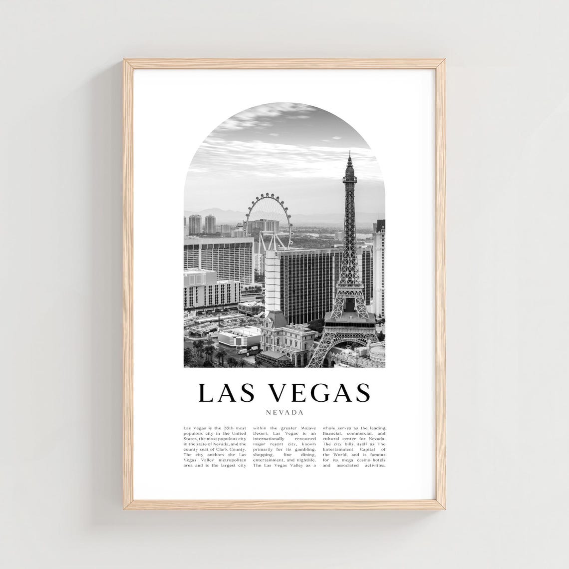 Las Vegas Nevada Eiffel Tower High Roller Black and White Poster