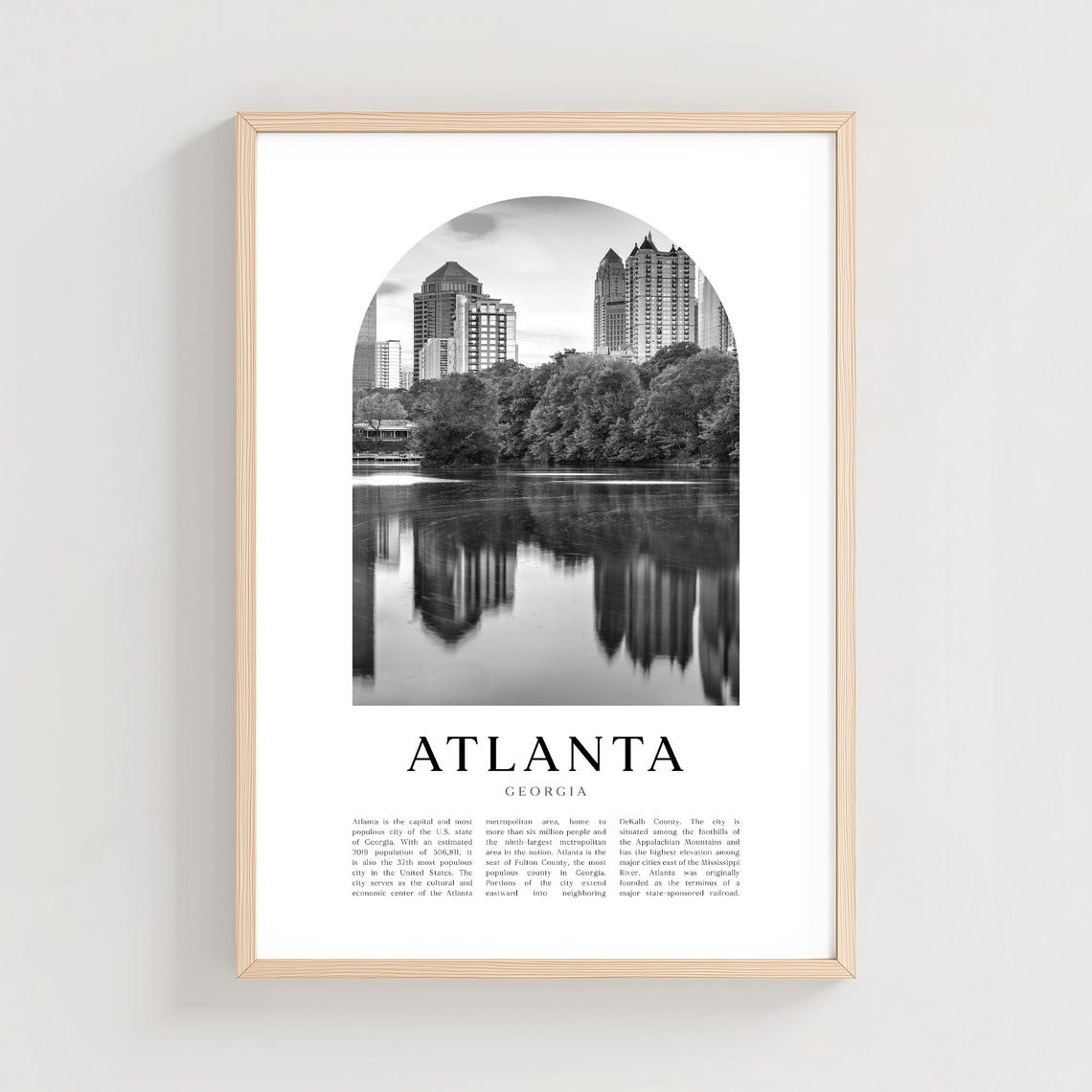 Atlanta Georgia Skyline Reflected Water Black and White Photo Poster