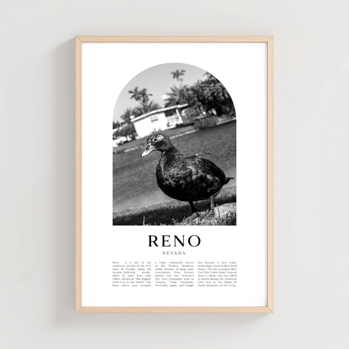 Reno Nevada Duck by the Lake Black and White Arch Photo Poster