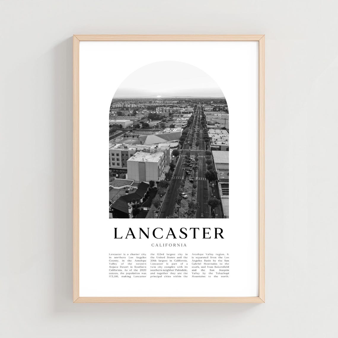 Lancaster California Desert City Aerial Black and White Poster