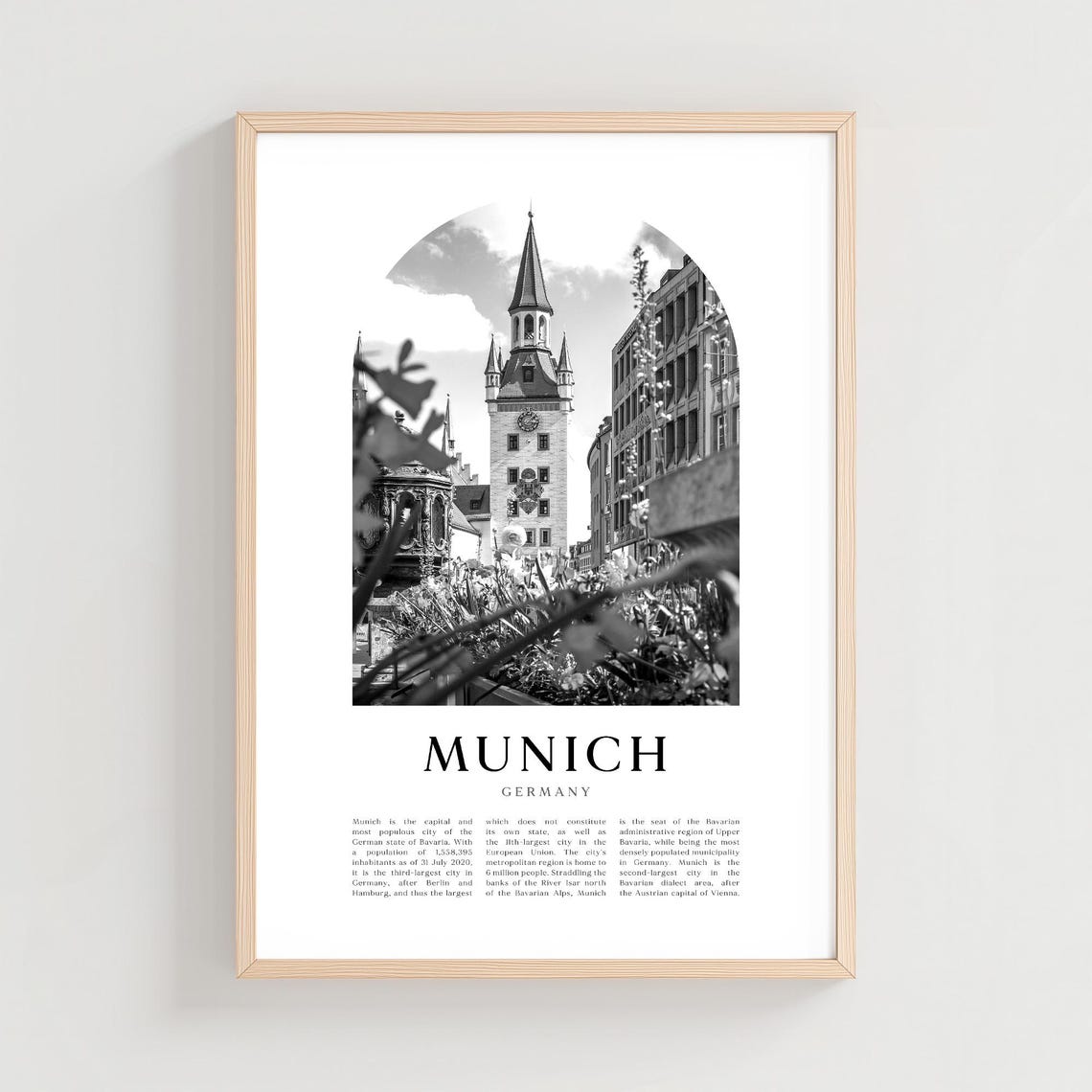 Munich Clock Tower Black And White Bavarian City Photo Poster