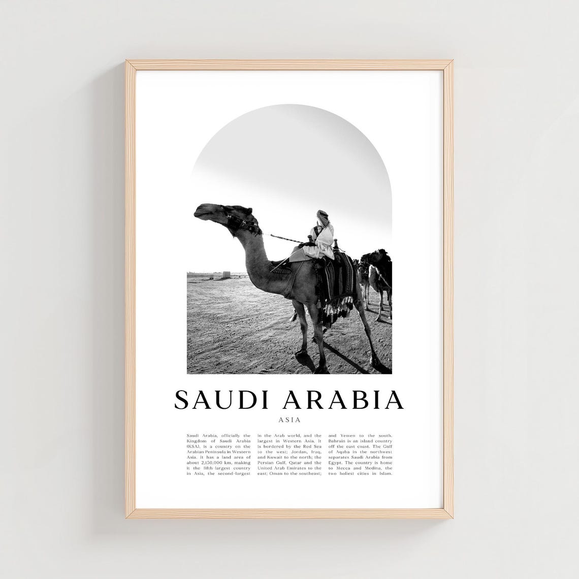 Saudi Arabia Camel Rider Desert Black And White Photography Poster