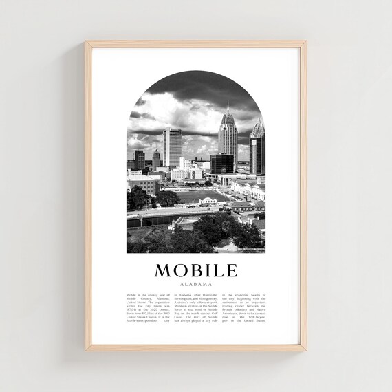 Mobile Alabama Black And White Downtown Skyline Photo Poster