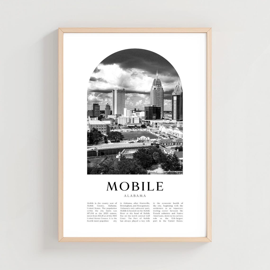 Mobile Alabama Black And White Downtown Skyline Photo Poster