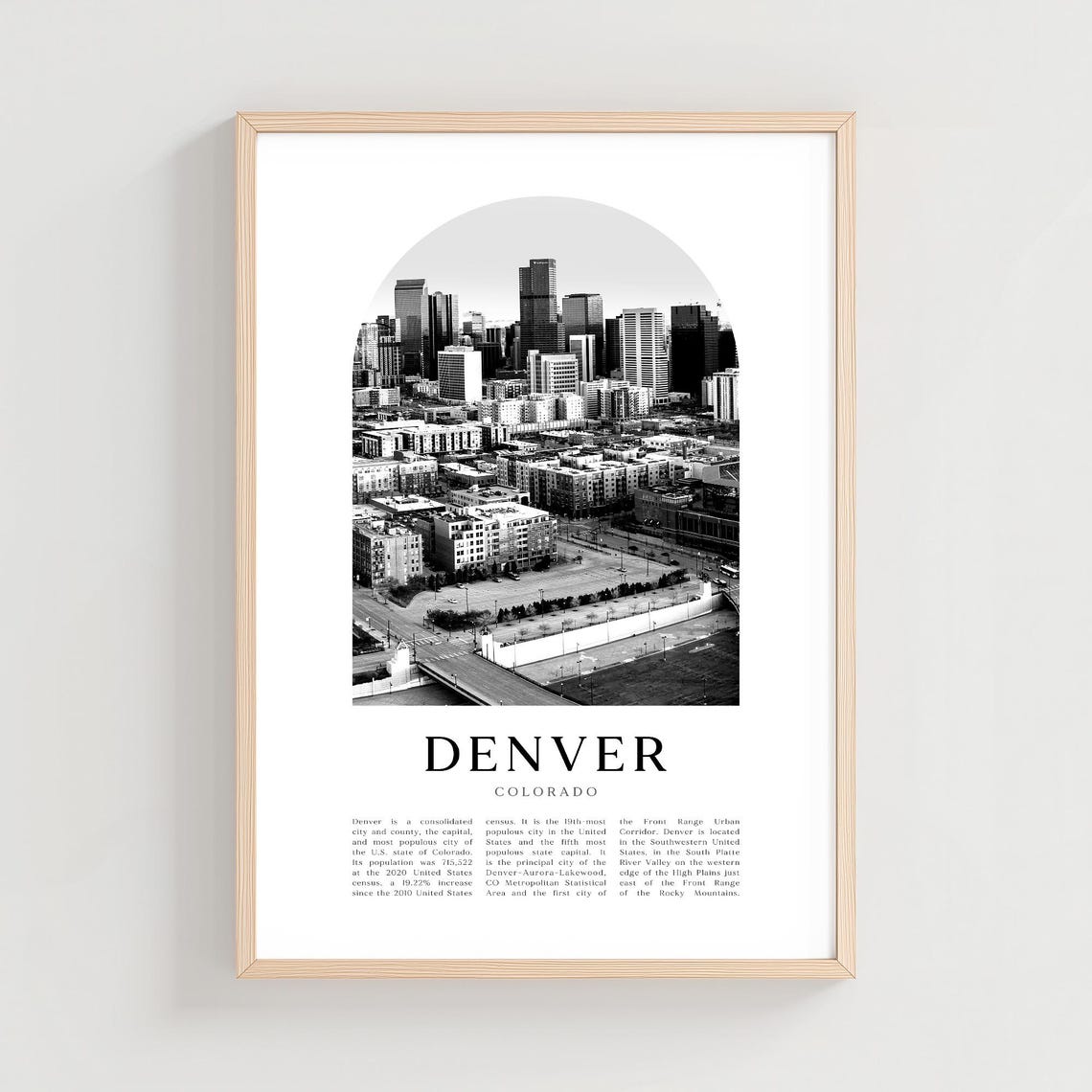 Denver Colorado Downtown Skyline Black and White Photo Art Poster