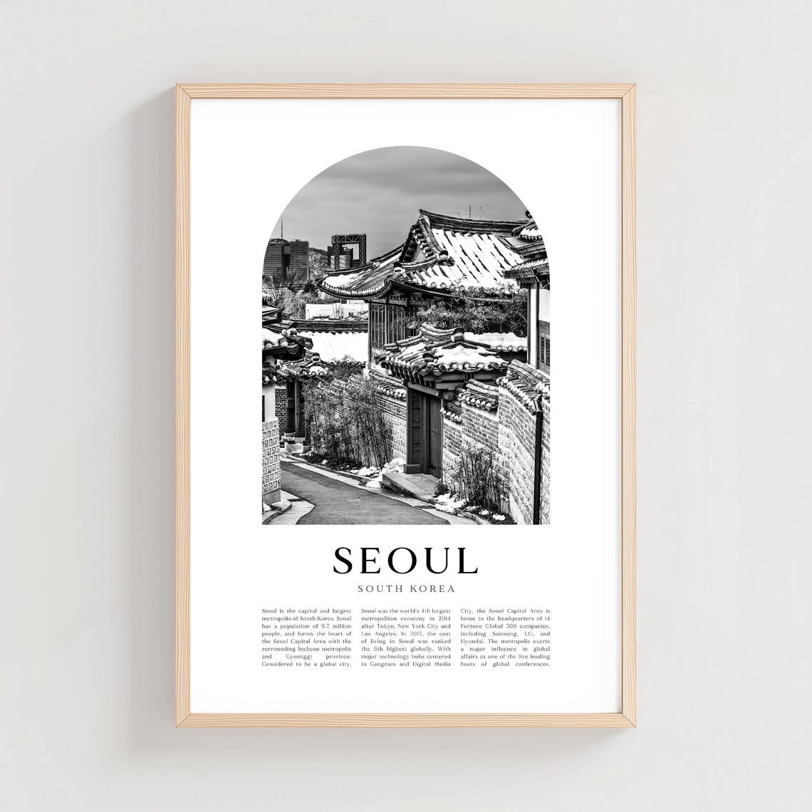 Seoul South Korea Traditional Hanok Rooftops Black and White Poster