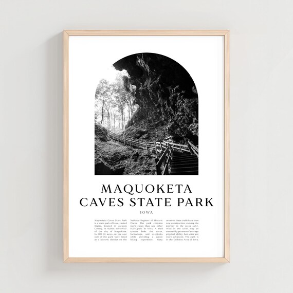 Maquoketa Caves State Park Iowa Cave Trail Black White Photo Poster