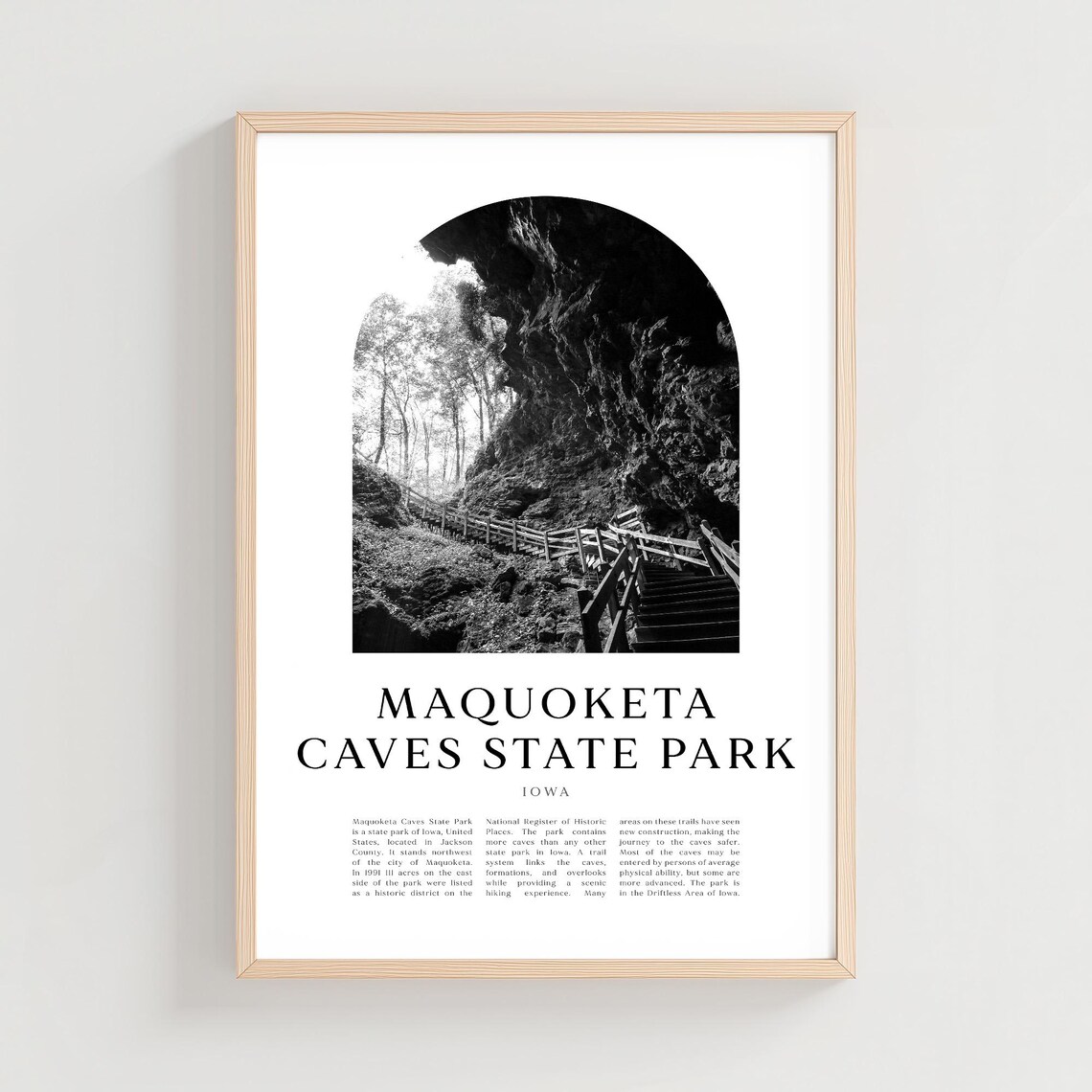 Maquoketa Caves State Park Iowa Cave Trail Black White Photo Poster