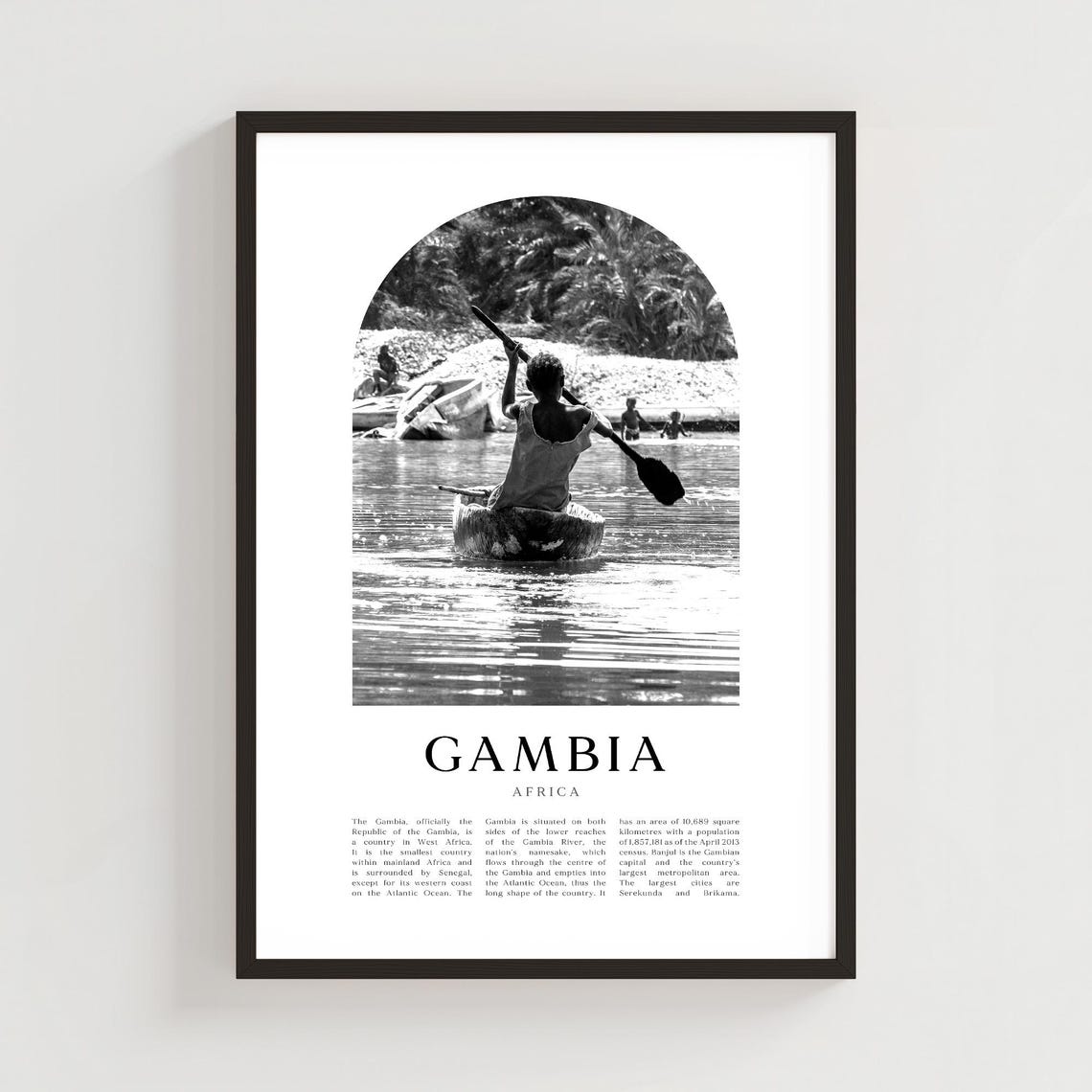 Gambia Africa Black and White Canoe River Photography Wall Art