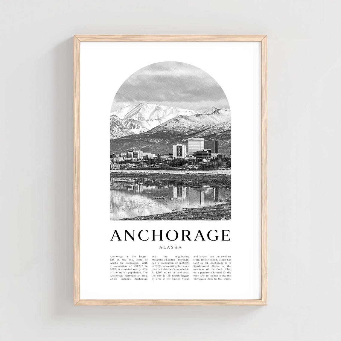 Anchorage Alaska Snowcapped Mountains Cityscape Black Poster