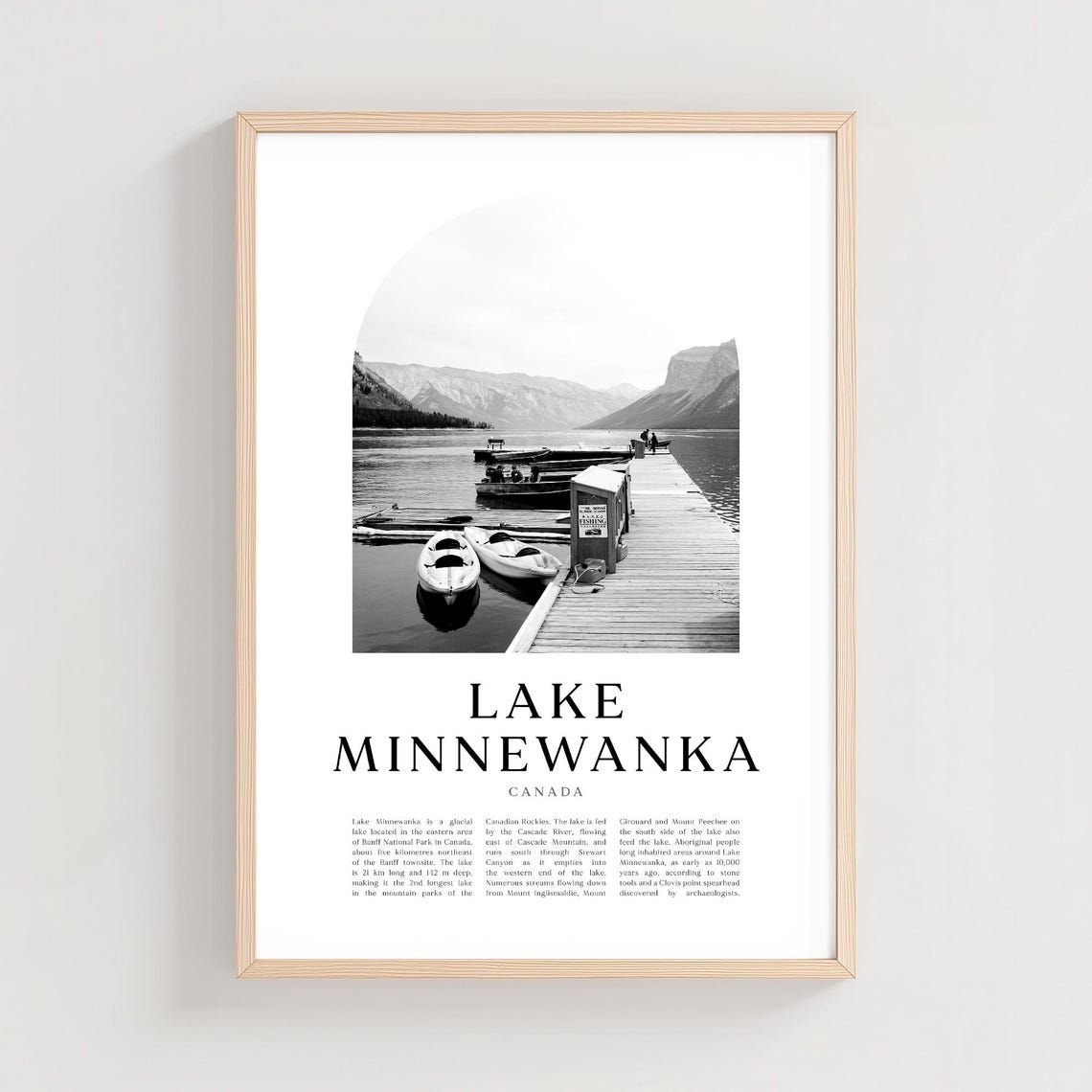 Lake Minnewanka Dock Canoes Black And White Photography Poster