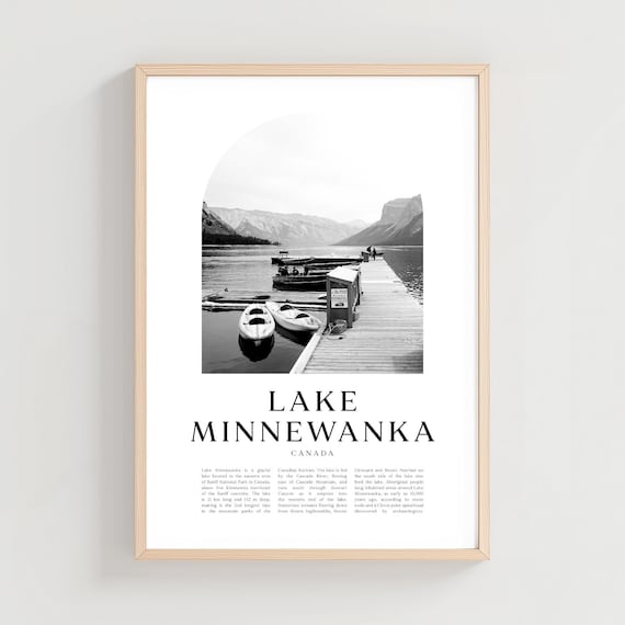 Lake Minnewanka Dock Canoes Black And White Photography Poster