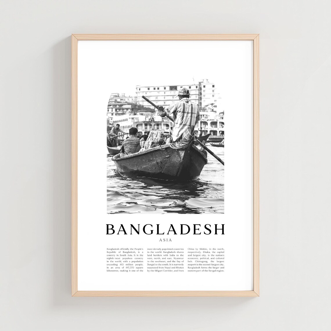 Bangladesh Asia Boatmen River Scene Black White Photography Print