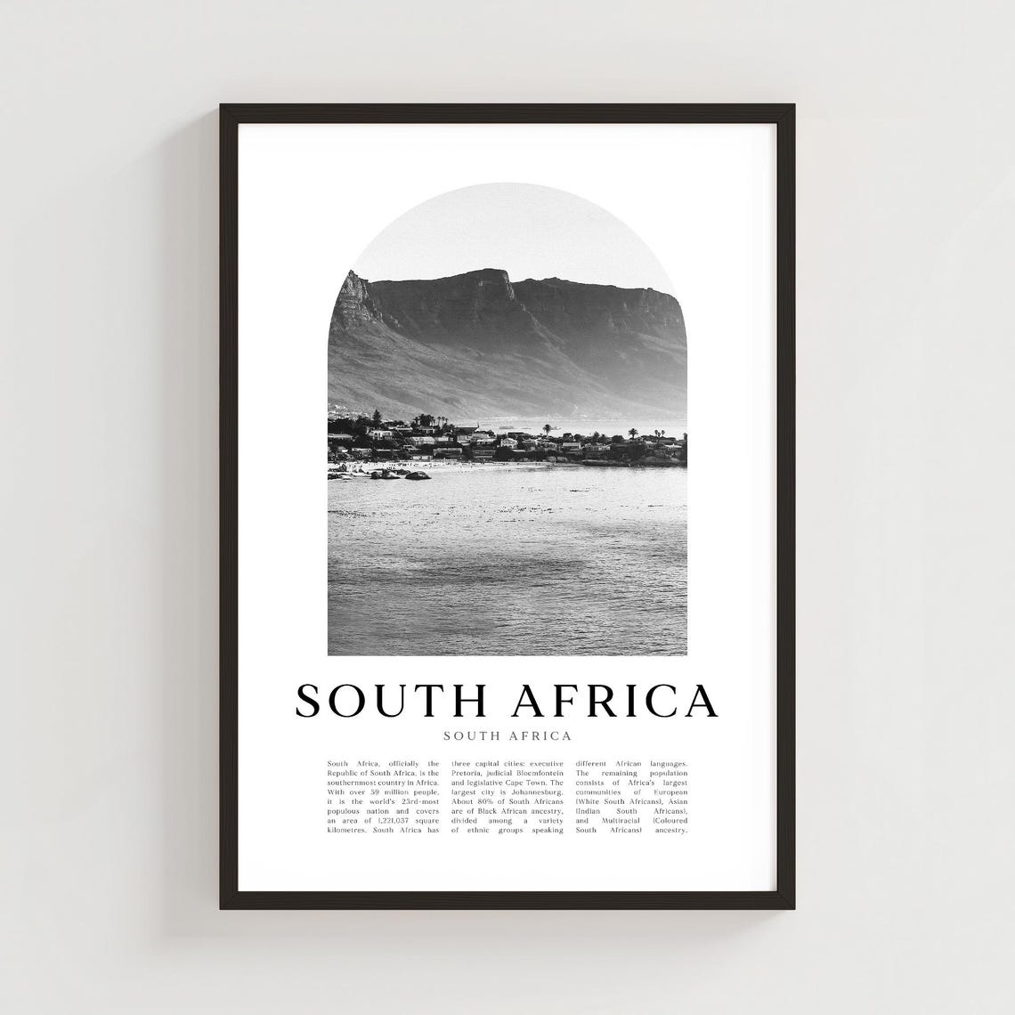 South Africa Black And White Table Mountain Waterfront Poster