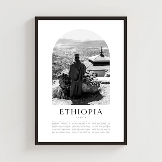 Ethiopia Africa Robed Pilgrim Highland Valley Black White Photo Poster