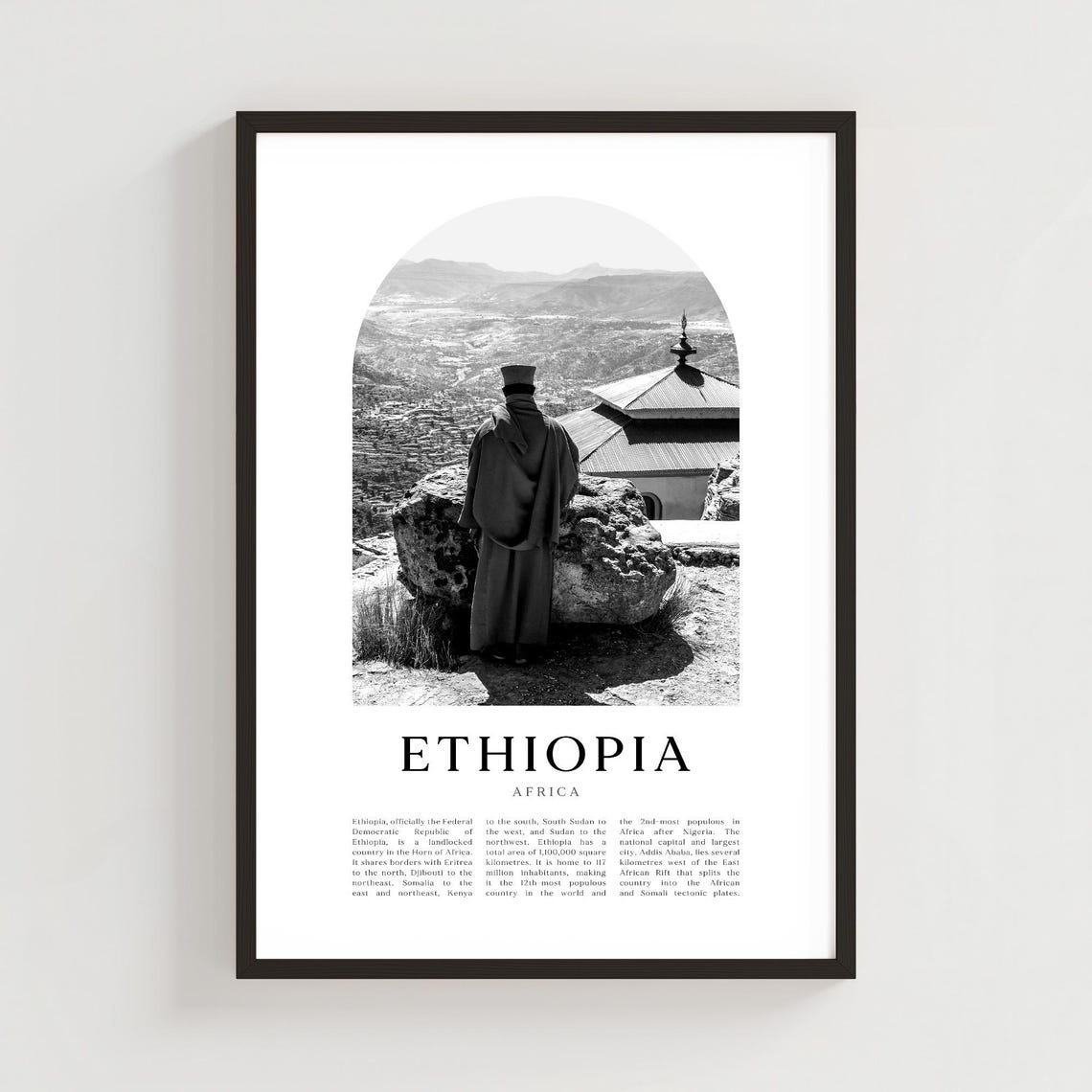 Ethiopia Africa Robed Pilgrim Highland Valley Black White Photo Poster