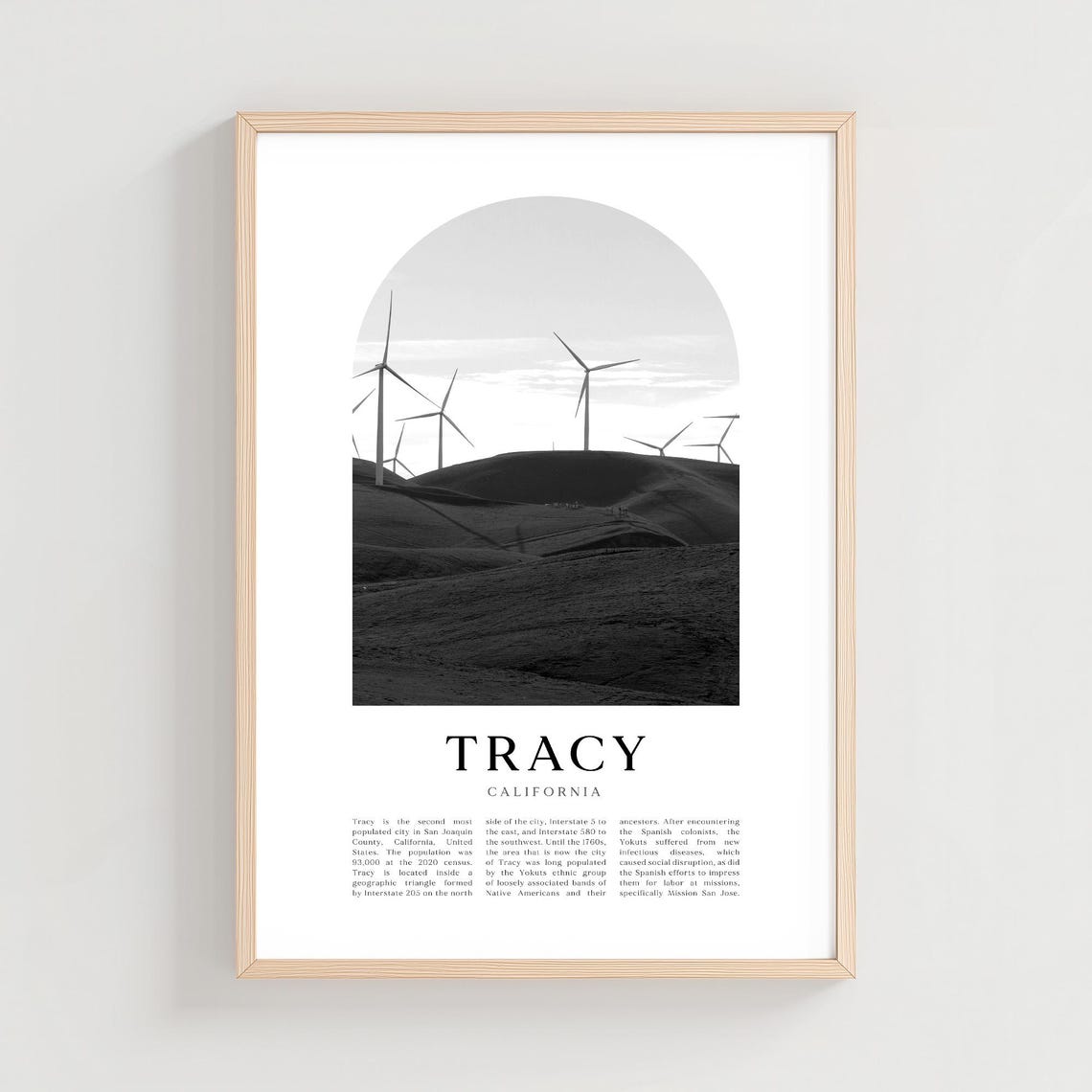Tracy California Wind Turbines Hills Black and White Photo Poster
