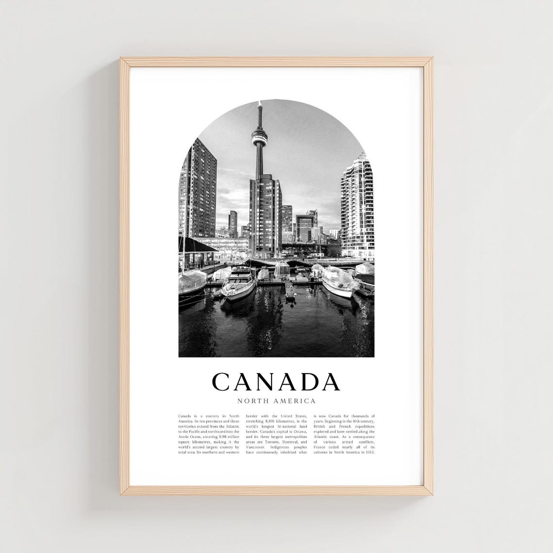 Canada Toronto CN Tower Black and White Skyline Travel Poster