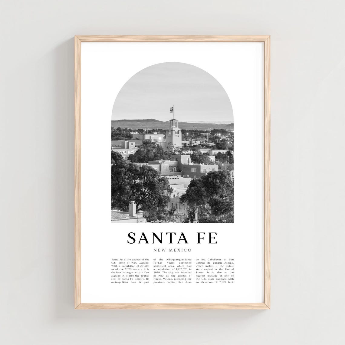 Santa Fe New Mexico Adobe Downtown Monochrome Aerial View Poster