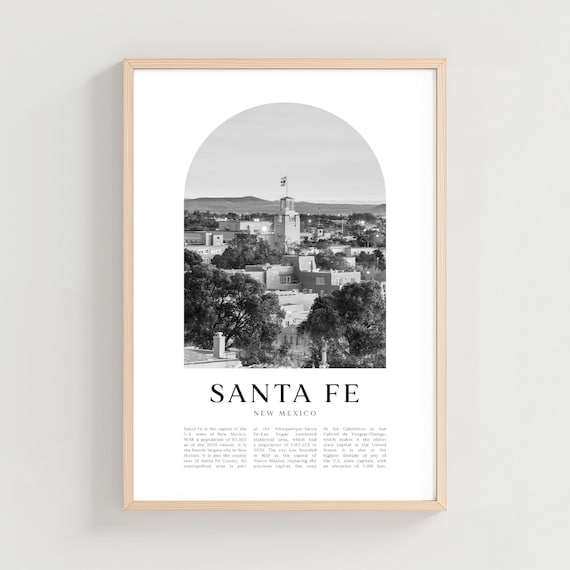 Santa Fe New Mexico Adobe Downtown Monochrome Aerial View Poster