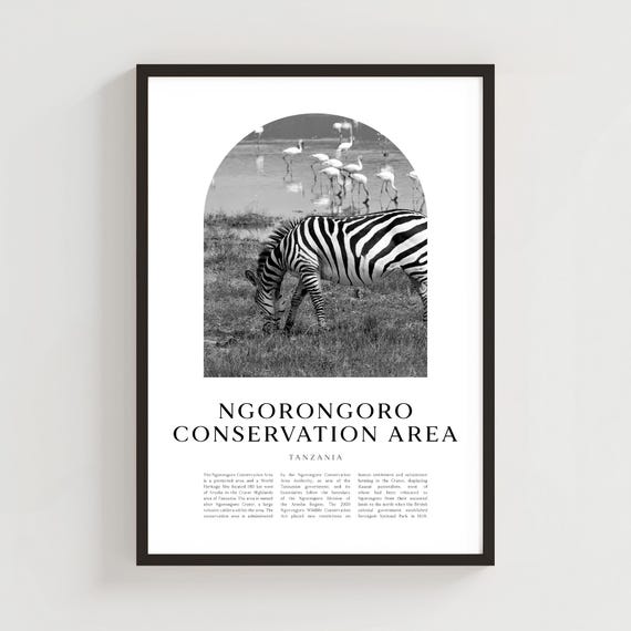 Ngorongoro Conservation Area Travel Poster Print Wall Art Tanzania Gift Decor Af136m