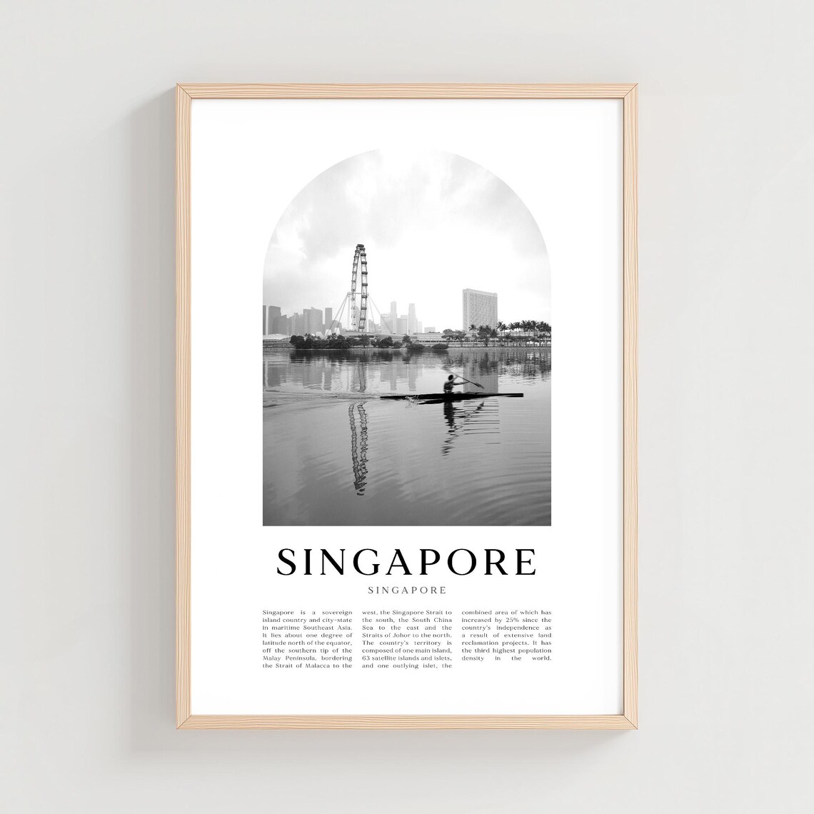 Singapore Flyer Wheel Kayaker Waterfront Black And White Travel Poster