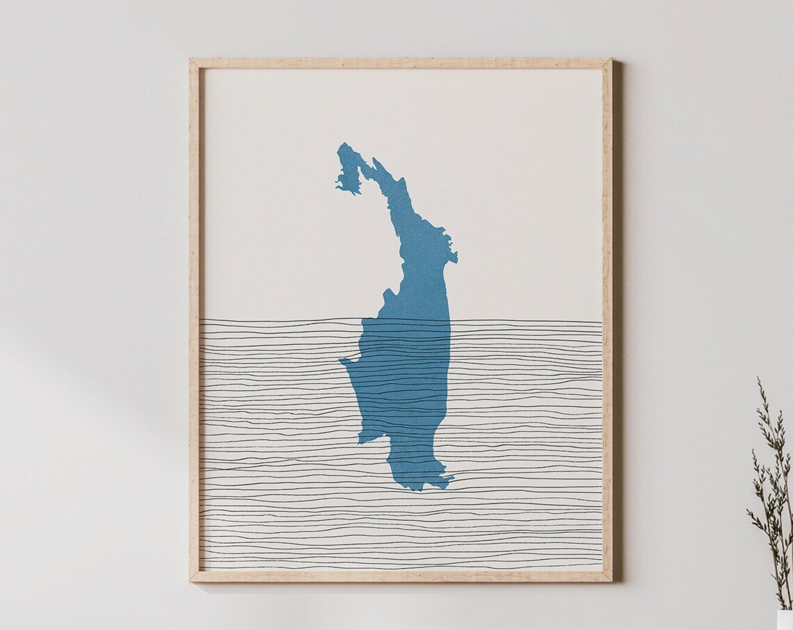 Schoodic Lake Boho Map Art Print, Maine Lakehouse