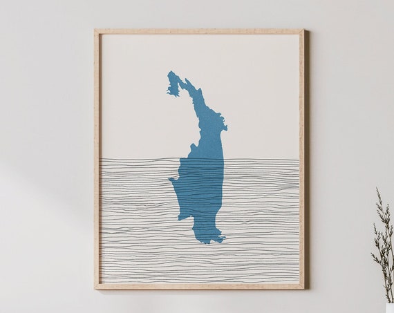 Schoodic Lake Boho Map Art Print, Maine Lakehouse