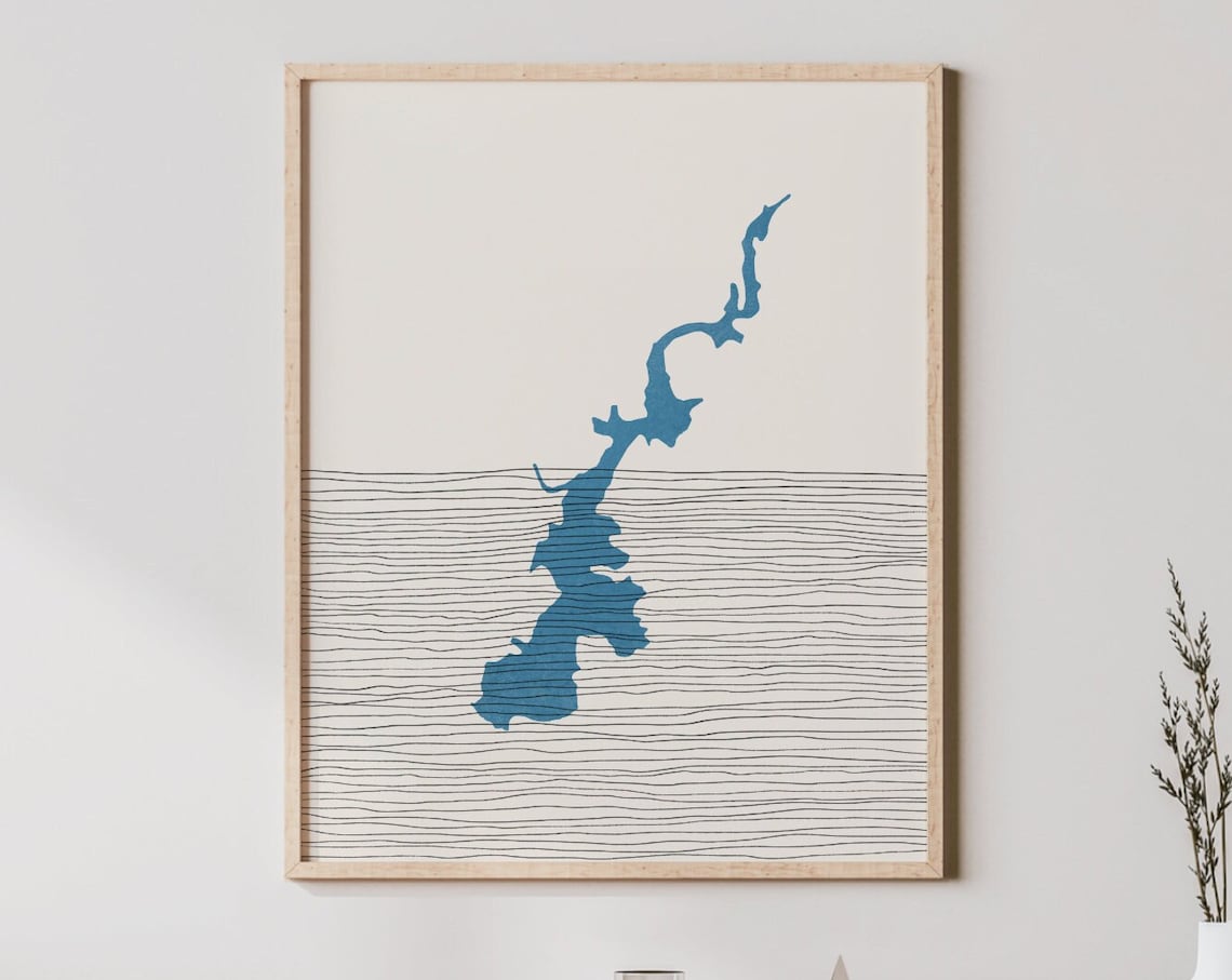 Wolf Creek Lake North Carolina Boho Lake Silhouette Map Poster