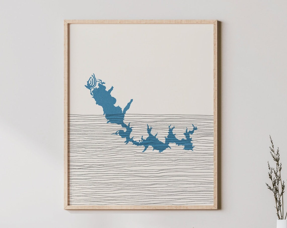 Lake Tobesofkee Boho Map Line Art Silhouette Print Lakehouse Decor