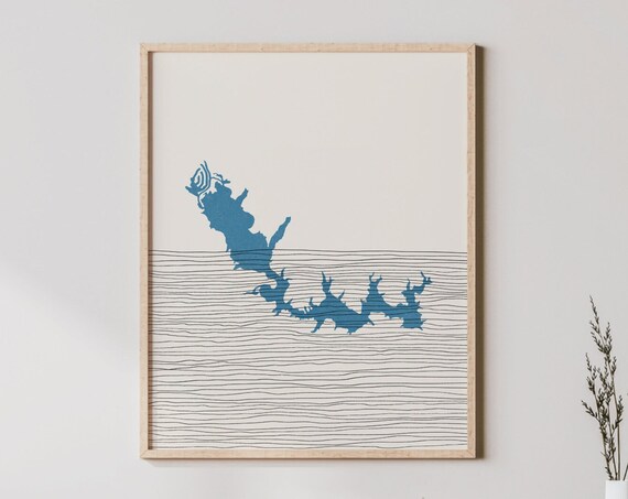 Lake Tobesofkee Boho Map Line Art Silhouette Print Lakehouse Decor