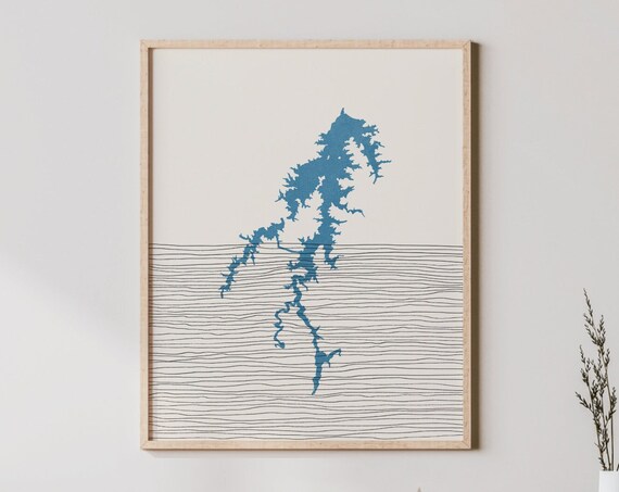 Lakehouse Belews Lake North Carolina Boho Map Blue Art Poster