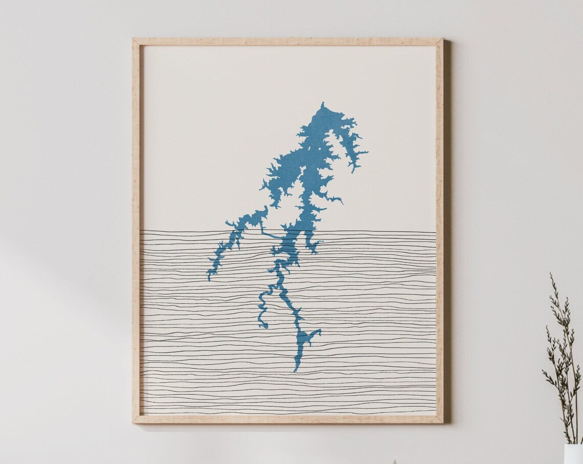 Lakehouse Belews Lake North Carolina Boho Map Blue Art Poster
