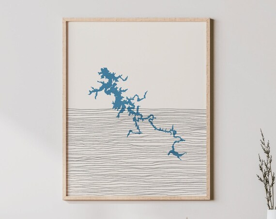 Boho Star-Shaped Blue Lake Outline Minimalist Silhouette Poster
