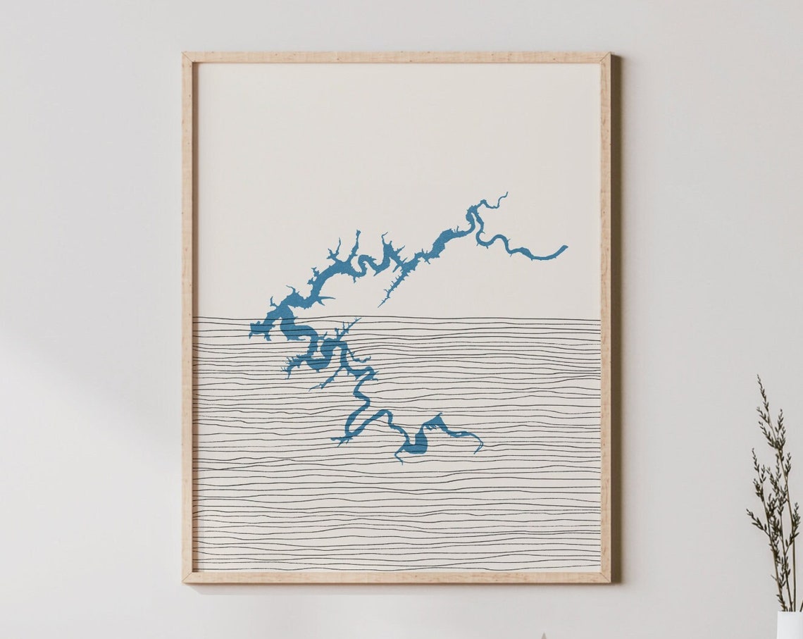 Lake Boone Boho Map Line Art Silhouette Print Lakehouse Decor
