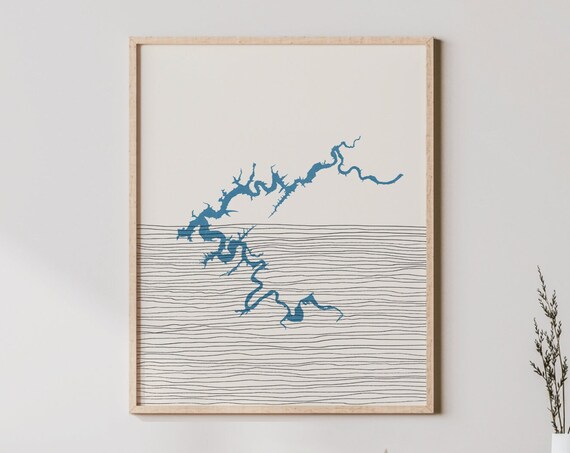 Lake Boone Boho Map Line Art Silhouette Print Lakehouse Decor