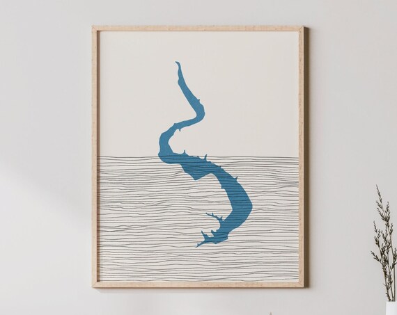 Lake Yonah Boho Map Line Art Silhouette Print Lakehouse Decor