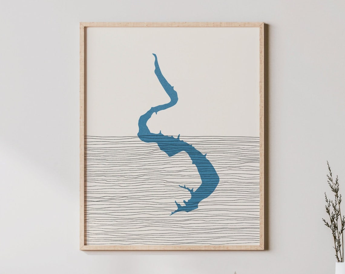 Lake Yonah Boho Map Line Art Silhouette Print Lakehouse Decor