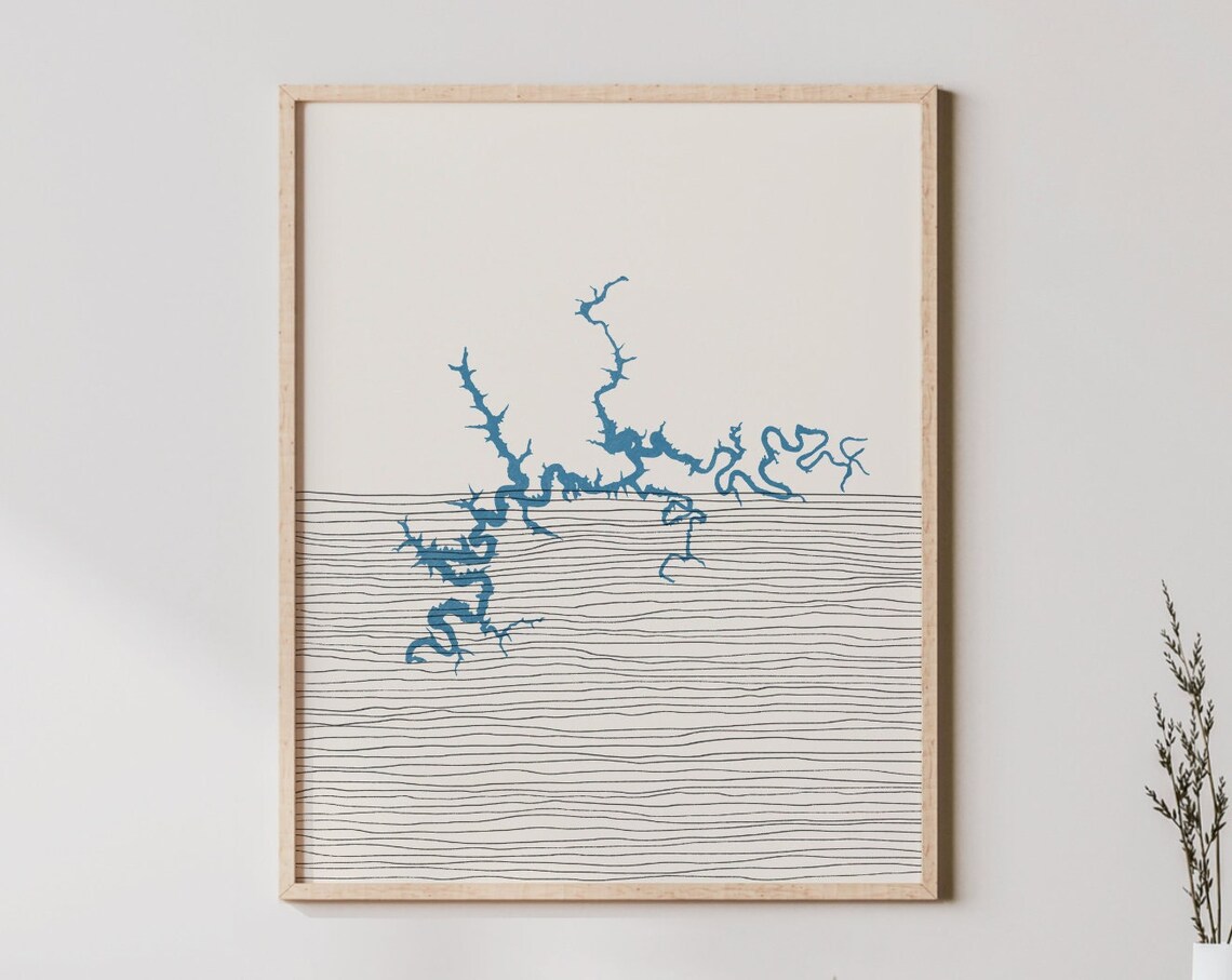 Boho Nolin Lake Kentucky Map Line Art Lakehouse Decor Poster