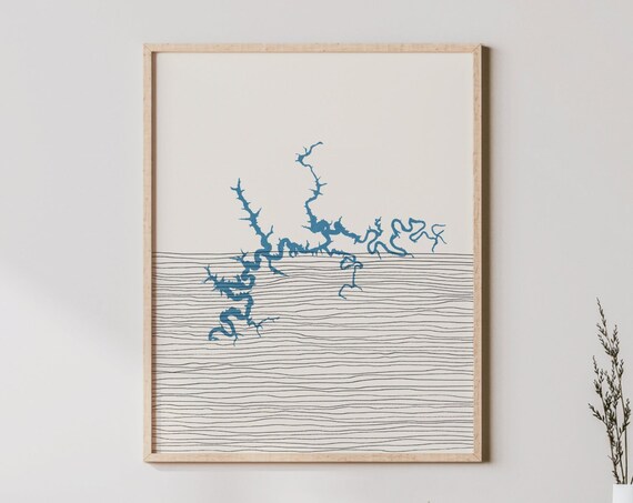 Boho Nolin Lake Kentucky Map Line Art Lakehouse Decor Poster