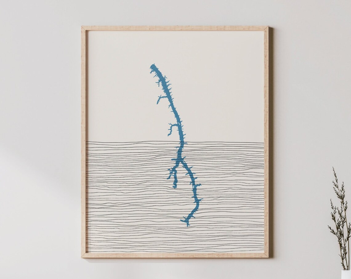 Kentucky Lake Minimalist Silhouette Lake Map Line Art Poster