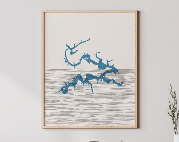 Mountain Island Lake North Carolina Boho Lake Silhouette Map Print