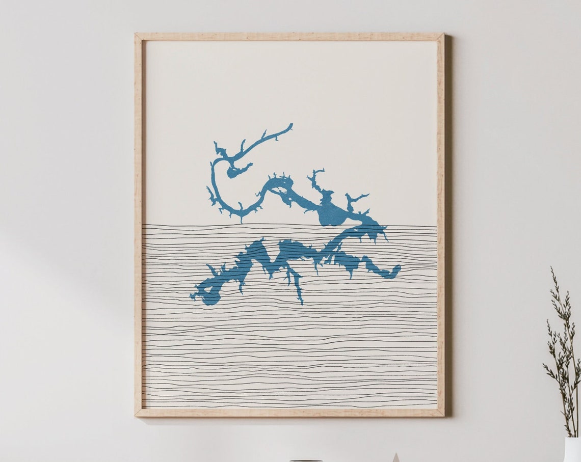 Mountain Island Lake North Carolina Boho Lake Silhouette Map Print