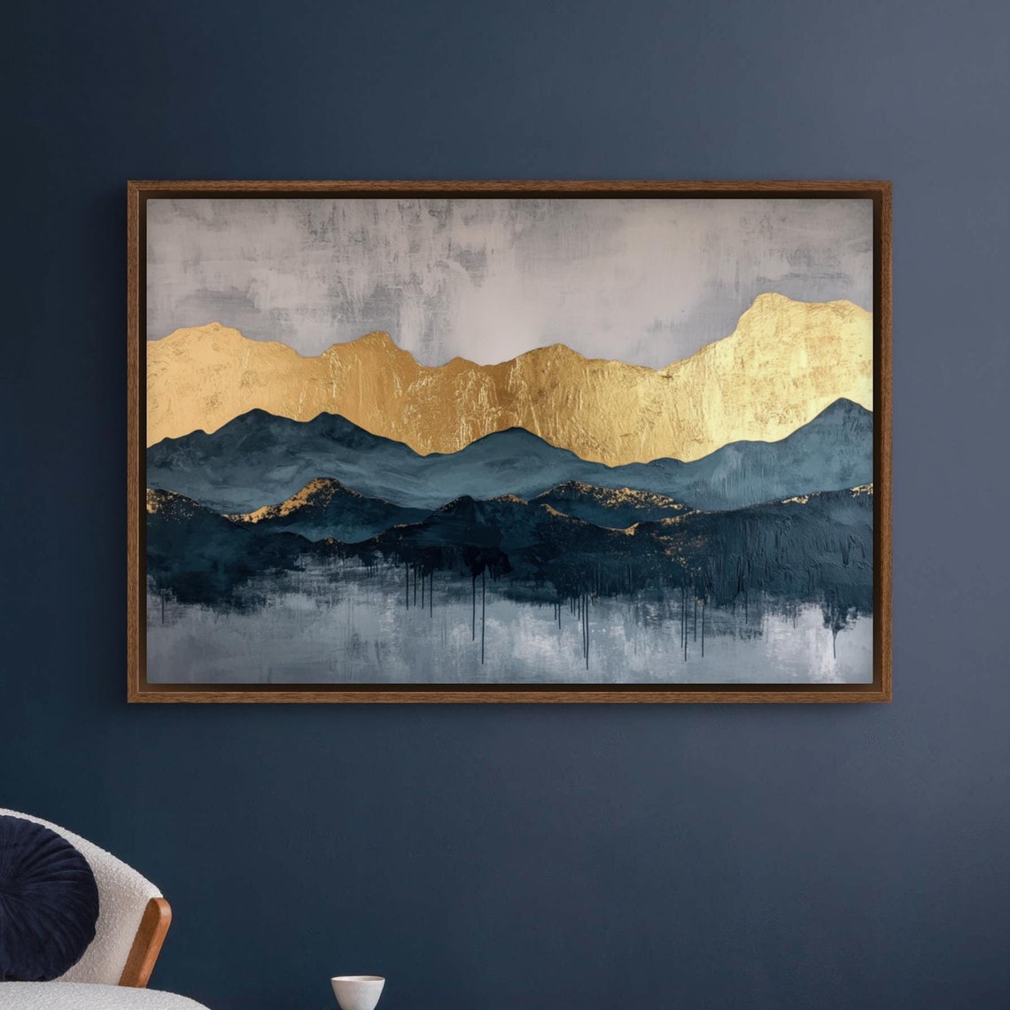 Elegant Modern Abstract Mountains Luxury Panoramic Wall Art Print For Peaceful Above Bed Decor Perfect Moody Statement Wall Art