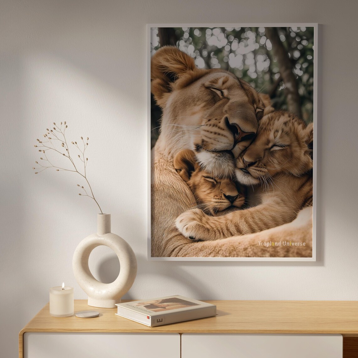 Lioness Cuddling Cubs Photo Poster Tender Mother Wildlife Moment Art - Image 5
