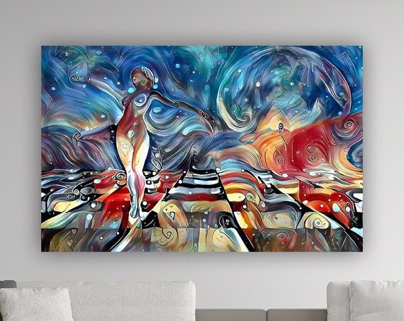 Colorful Surreal Dancing Woman Cosmic Swirl Vibrant Wall Art Poster