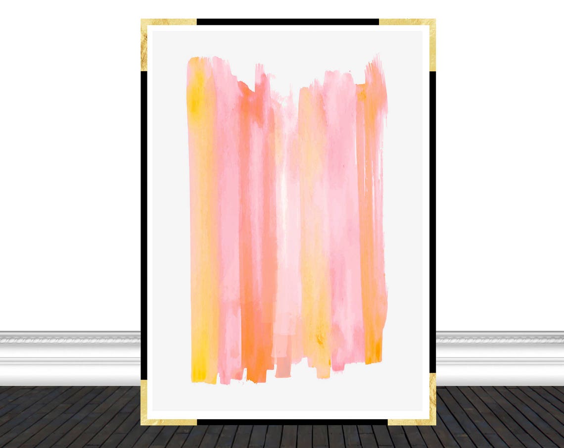 Pink Orange Watercolor Brushstroke Vertical Abstract Modern Art Print