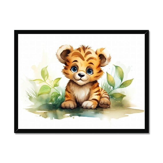 Sweet Baby Tiger Cub Watercolor Safari Animal Nursery Poster